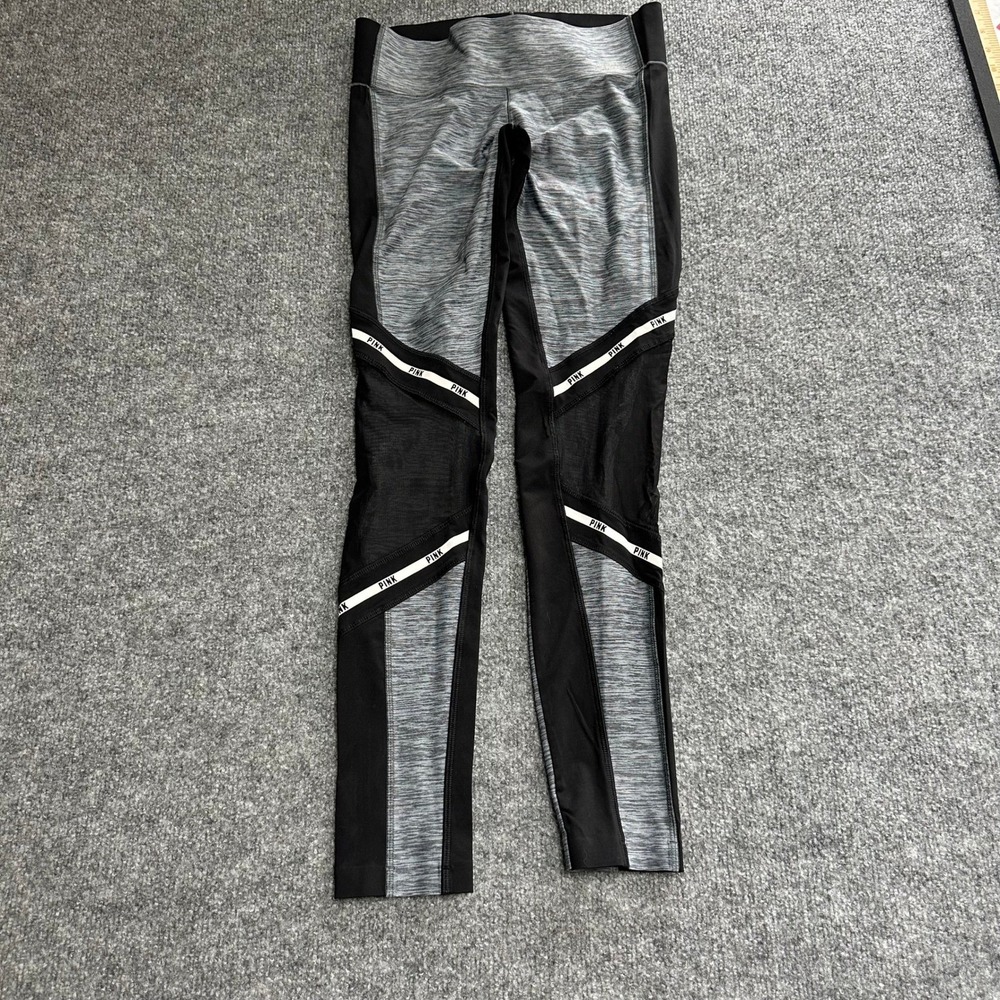 PINK Leggings Womens Size S Gray Black Ultimate Space Dye Mesh Logo Athletic